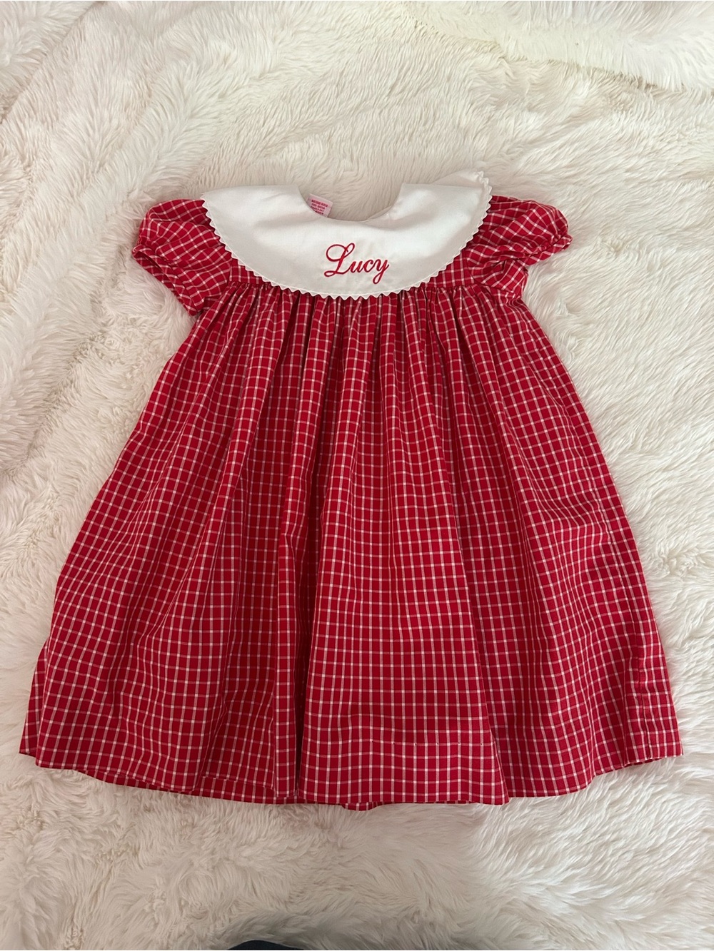 Claire & Charlie Monogram Red Plaid Dress ‘LUCY’ Cottagecore 2T Toddler Girls